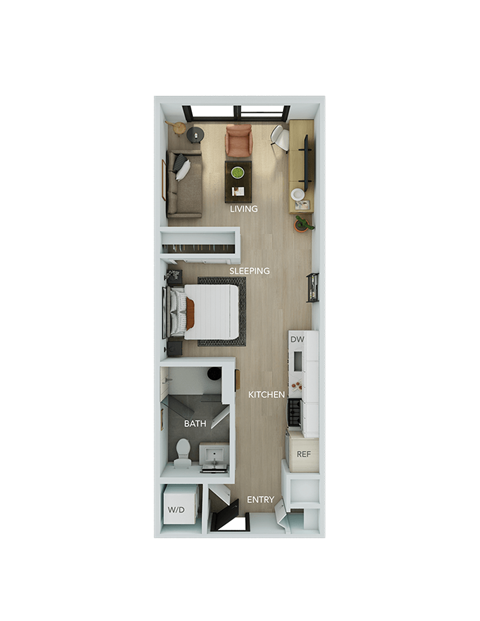 a floor plan of a unit with a bedroom and a living room